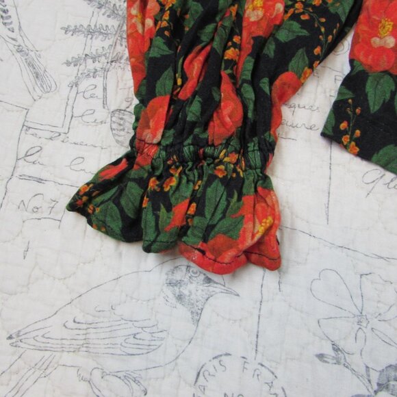 BL^NK LONDON Anthropologie Blouse Stephanie Boho Black Peasant Flowers Small s - Picture 10 of 12